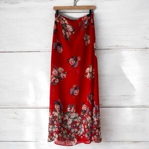 Re:named Red Floral Flowy Maxi Skirt - Size M
